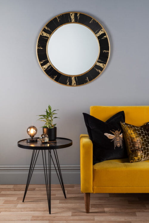 Sidone Round Mirror With Black/Gold Foil Detail 80cm - Image 2