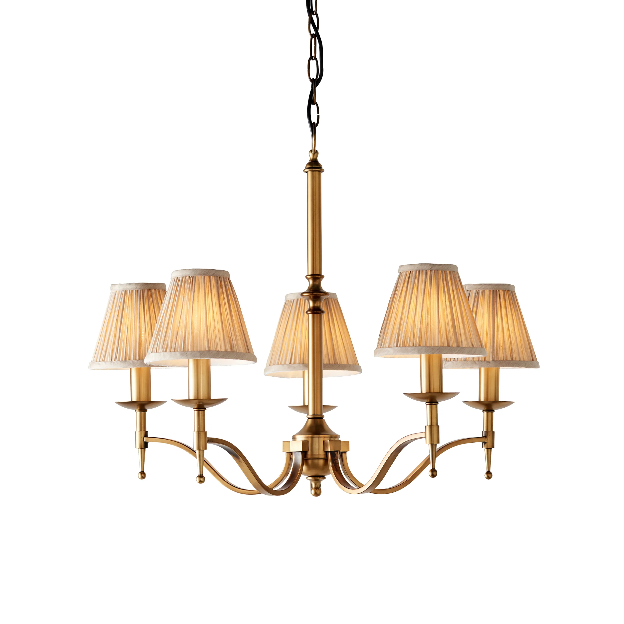 Stanford antique brass 5lt pendant & beige shades