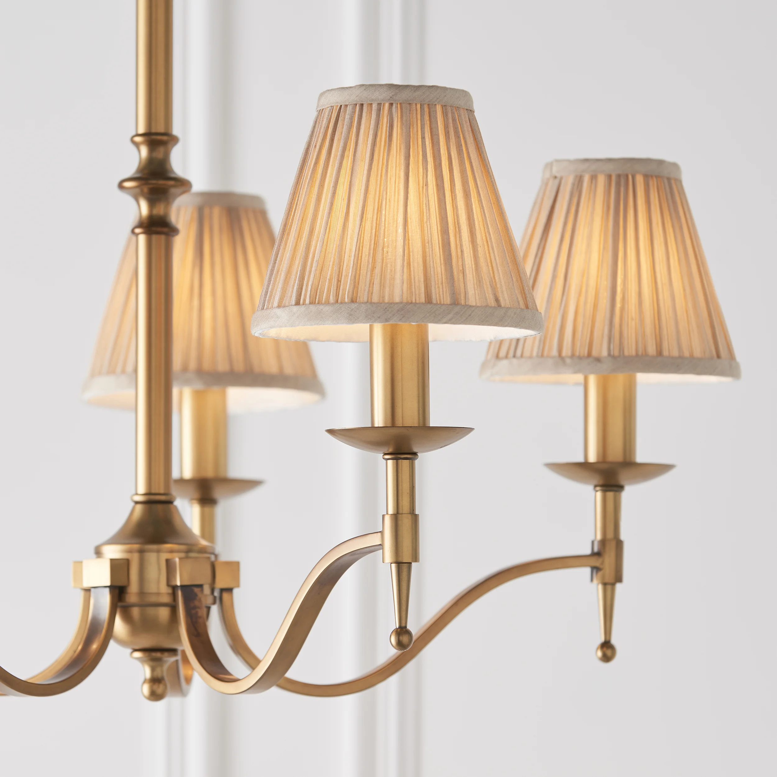 Stanford antique brass 5lt pendant & beige shades - Image 2