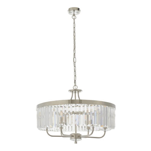 Round bright nickel cut glass chandelier - Image 3