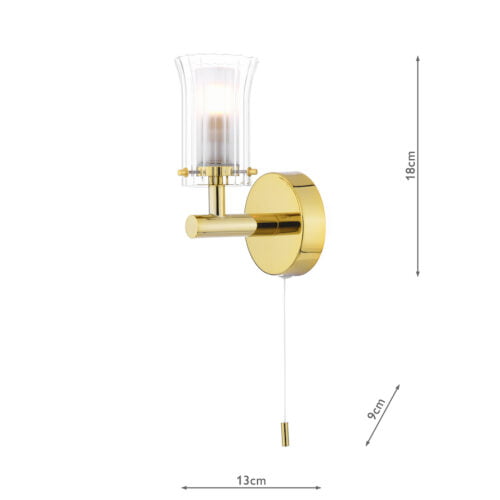Elba Bathroom Wall Light Polished Gold Glass IP44 - Image 2