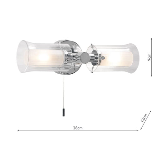 Elba Bathroom 2 Light Wall Light Polished Gold Glass IP44 - Image 2