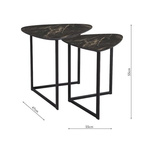 Mibello Nested Tables Dark Marble Effect and Matt Black - Image 2