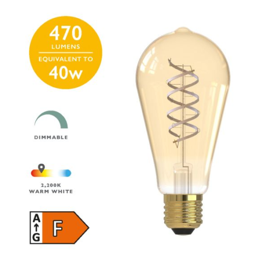 LED ES/E27 Vintage Rustika White Filament Light Bulb 5.5w 470lm 2200k Warm White